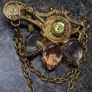 Lovely pink blue green crystal brooch